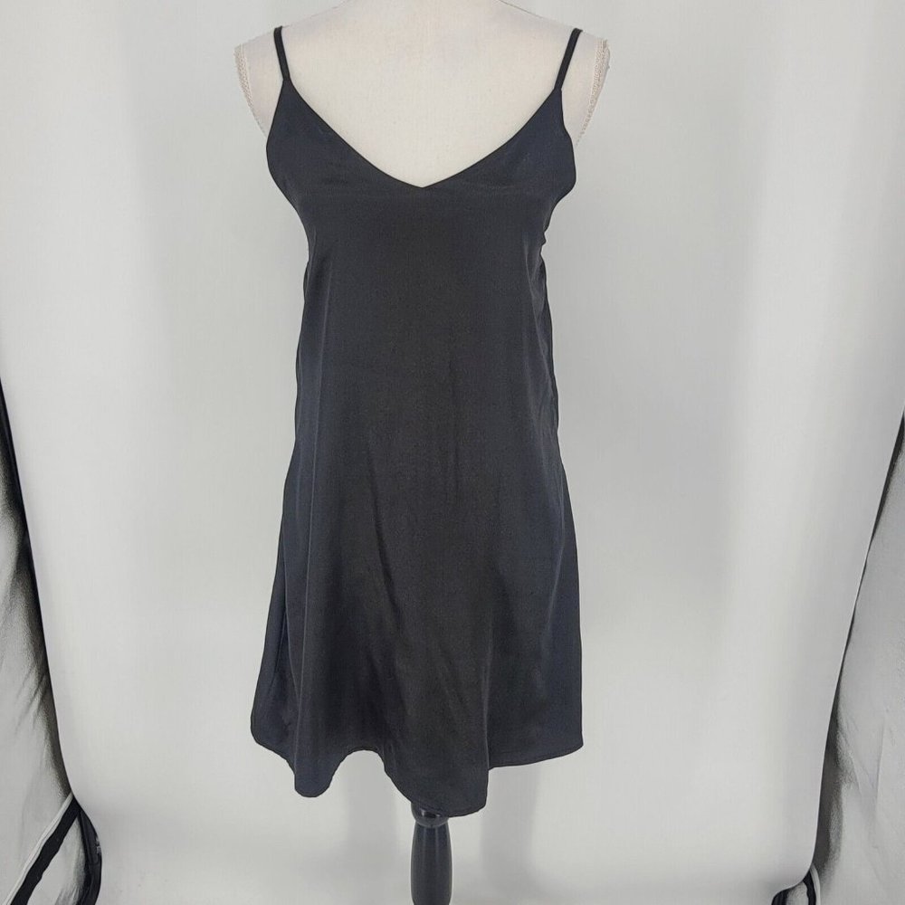 Zaful Black Satin Slip Dress Sleeveless Straps Cocktail Bodycon Women's Small